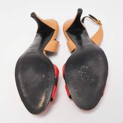 Pre Owned Hermes Red/Brown Leather Night Slingback Sandals Size 36
