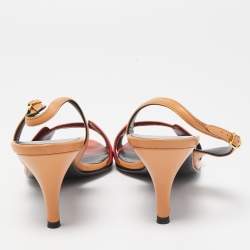 Pre Owned Hermes Red/Brown Leather Night Slingback Sandals Size 36