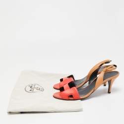Pre Owned Hermes Red/Brown Leather Night Slingback Sandals Size 36
