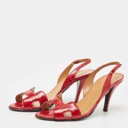Hermes Red Croc Leather Night Slingback Sandals Size 36