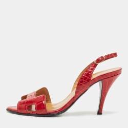 Hermes Red Croc Leather Night Slingback Sandals Size 36