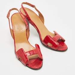 Hermes Red Croc Leather Night Slingback Sandals Size 36