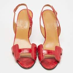 Hermes Red Croc Leather Night Slingback Sandals Size 36