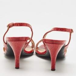 Hermes Red Croc Leather Night Slingback Sandals Size 36