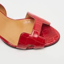 Hermes Red Croc Leather Night Slingback Sandals Size 36