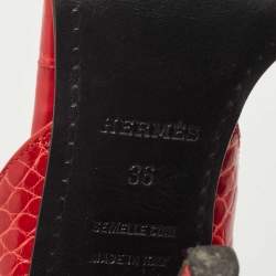 Hermes Red Croc Leather Night Slingback Sandals Size 36