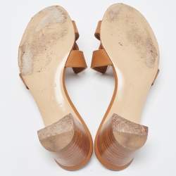 Pre Owned Hermes Brown Leather Oasis Slide Sandals Size 36.5