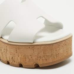 Pre Owned Hermes White Leather Eze Wedge Sandals Size 38
