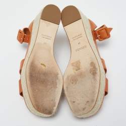 مملوكة مسبقًا Hermes Brown Leather Ilana Wedge Espadrille Sandals Size 38