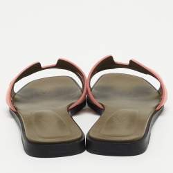Hermes Pink Suede Oran Flat Slides Size 36.5 