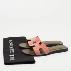 Hermes Pink Suede Oran Flat Slides Size 36.5 