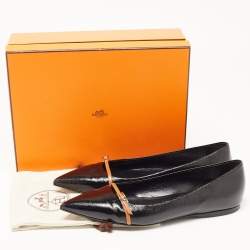 Hermes Black Leather Buckle Detail Pointed Toe Ballet Flats Size 40