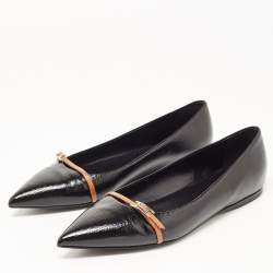 Hermes Black Leather Buckle Detail Pointed Toe Ballet Flats Size 40