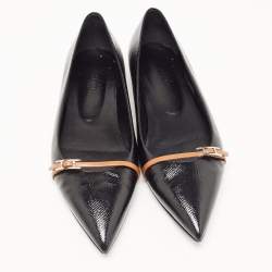 Hermes Black Leather Buckle Detail Pointed Toe Ballet Flats Size 40