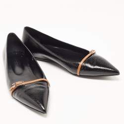 Hermes Black Leather Buckle Detail Pointed Toe Ballet Flats Size 40