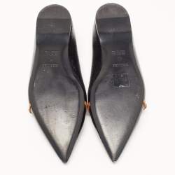 Hermes Black Leather Buckle Detail Pointed Toe Ballet Flats Size 40