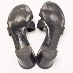 Hermes Black Leather Oasis Block Heel Slide Sandals Size 38.5