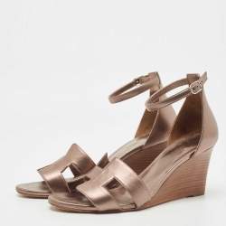 Hermes Metallic Leather Legend Wedge Sandals Size 39.5