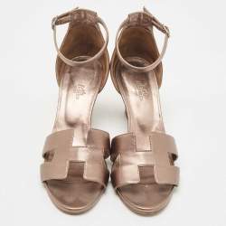 Hermes Metallic Leather Legend Wedge Sandals Size 39.5