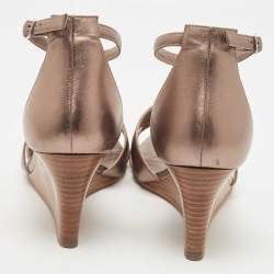 Hermes Metallic Leather Legend Wedge Sandals Size 39.5