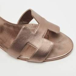 Hermes Metallic Leather Legend Wedge Sandals Size 39.5