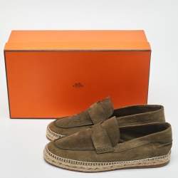 Hermes Olive Green Suede Trip Espadrille Flats Size 40