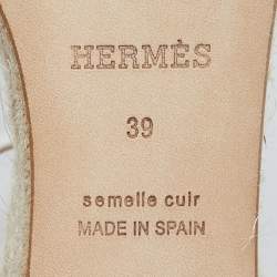 Pre Owned Hermes Off White Leather Elda Wedge Platform Ankle Strap Espadrilles Size 39