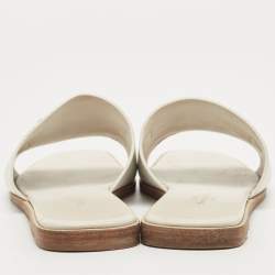 Hermes White Leather Villa  Flat Slides Size 38.5   