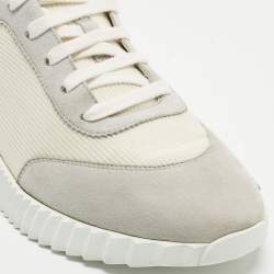مملوكة مسبقًا Hermes White/Grey Suede and Mesh Bouncing Sneakers Size 41