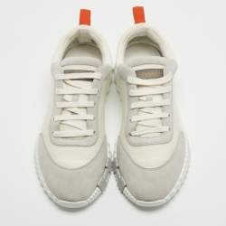 مملوكة م�سبقًا Hermes White/Grey Suede and Mesh Bouncing Sneakers Size 41