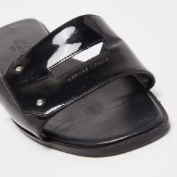 Hermes Black Patent Leather View Flat Slides Size 37