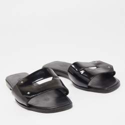 Hermes Black Patent Leather View Flat Slides Size 37