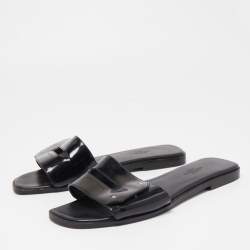 Hermes Black Patent Leather View Flat Slides Size 37