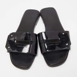 Hermes Black Patent Leather View Flat Slides Size 37
