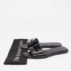 Hermes Black Patent Leather View Flat Slides Size 37