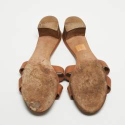 Hermes Brown Leather Oasis Sandals Size 40.5