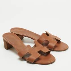 Hermes Brown Leather Oasis Sandals Size 40.5