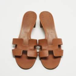 Hermes Brown Leather Oasis Sandals Size 40.5