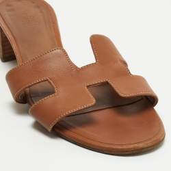 Hermes Brown Leather Oasis Sandals Size 40.5