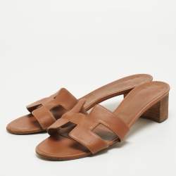 Hermes Brown Leather Oasis Sandals Size 40.5