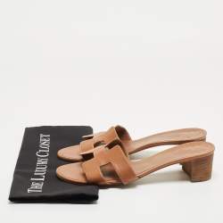 Hermes Brown Leather Oasis Sandals Size 40.5