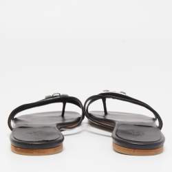 Hermes Black Leather Corfu Thong Flat Sandals Size 41