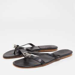Hermes Black Leather Corfu Thong Flat Sandals Size 41