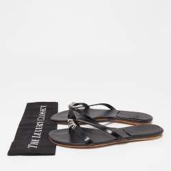 Hermes Black Leather Corfu Thong Flat Sandals Size 41