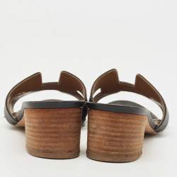 Hermes Black Leather Oasis Slide Sandals Size 36 
