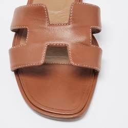 Pre Owned Hermes Brown Leather Oran  Sandals Size 36