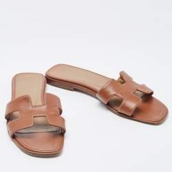 Pre Owned Hermes Brown Leather Oran  Sandals Size 36