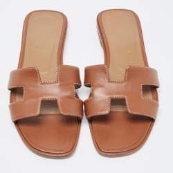 Pre Owned Hermes Brown Leather Oran  Sandals Size 36