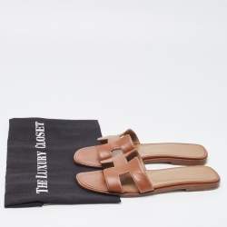 Pre Owned Hermes Brown Leather Oran  Sandals Size 36