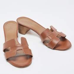 Hermes Brown Leather Oasis Sandals Size 36